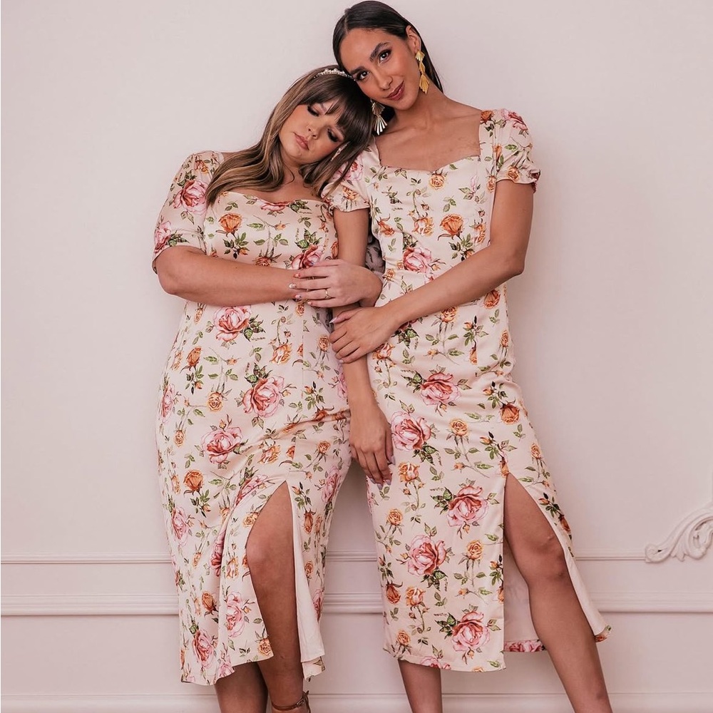 JessaKae Vivienne Pink Floral Midi Dress